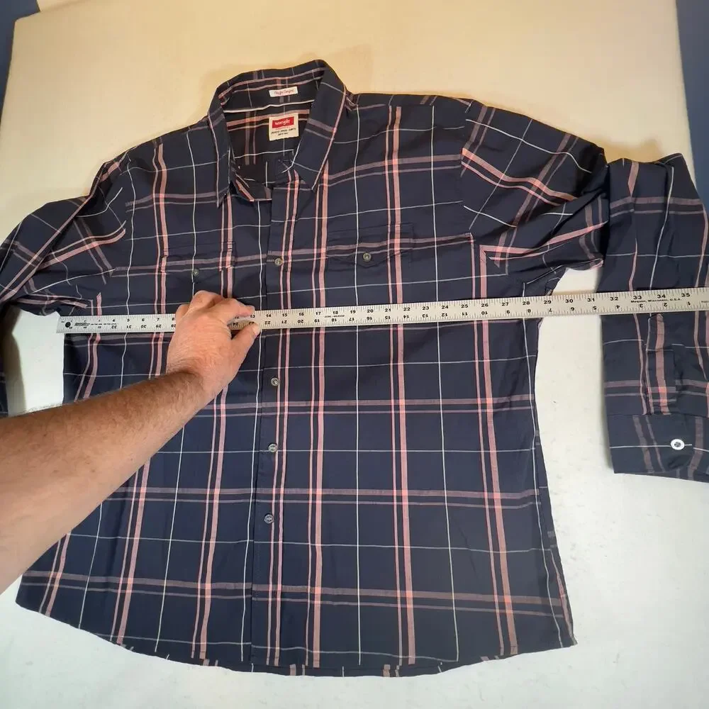 Wrangler Flex for Comfort Button Down Shirt Men 3XL Blue Pink Plaid Long Sleeve